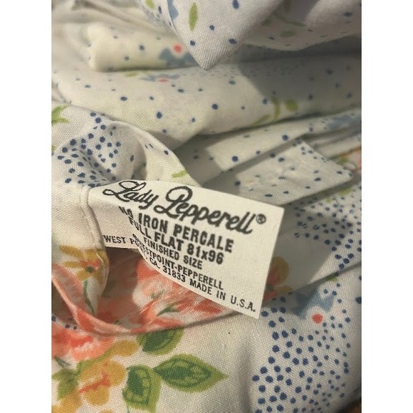 Vintage Lady Pepperell Full Sheet Cotton Polyester Floral Roses Blue Dot - Picture 4 of 7